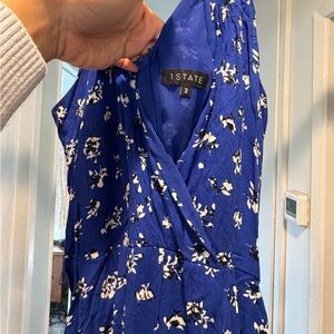 1. State Royal Blue jumpsuit pants, pockets with White Floral Design